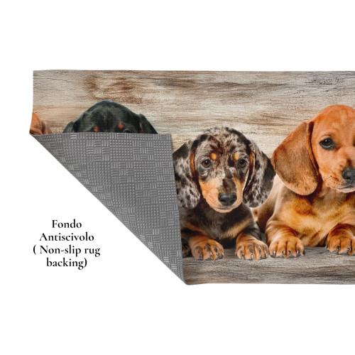 Kitchen Rug Runner Puppies Dachshunds – Washable Non-Slip Kitchen Runner PVC 6 mm – Made in Italy