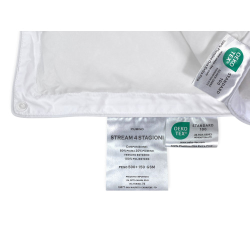 Piumino d’Oca Stream 4 Stagioni - Trapunta Letto Caldo Leggero - 80% Piuma, 20% Piumino - Singolo e Matrimoniale