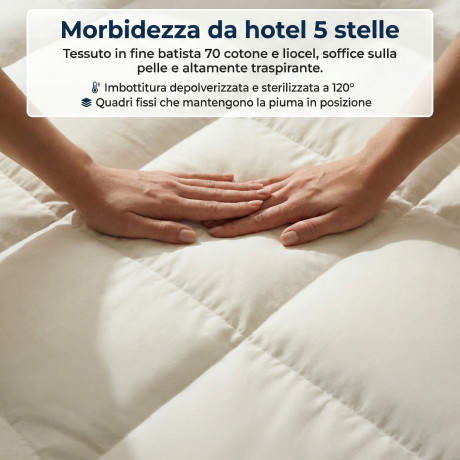 Piumino Notte Imperiale - 100% Piumino d'Oca Vergine Classe 1, Quadri Fissi, Batista 70, DOWNPASS, Made in Austria