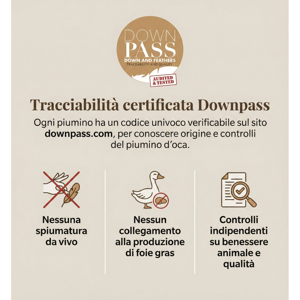 Piumino Notte Imperiale - 100% Piumino d'Oca Vergine Classe 1, Quadri Fissi, Batista 70, DOWNPASS, Made in Austria