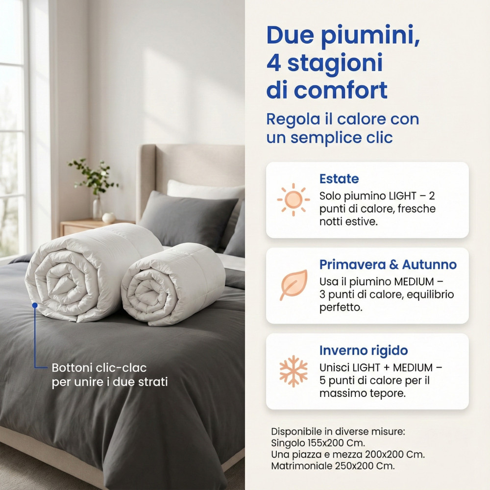 Duvet d’oie du Trentin 4 saisons, 2 couettes séparables, doux, polyvalent, 50% duvet et 50% duvet d’oie, certifié OEKO-TEX