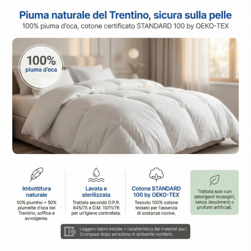 Piumino d’Oca Trentino 4 Stagioni, 2 Piumini Separabili, Soffice, Versatile, 50% Piumino e 50% Piuma d’Oca, Certificato OEKO-TEX