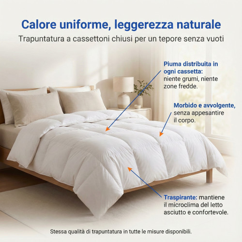 Piumino d’Oca Trentino 4 Stagioni, 2 Piumini Separabili, Soffice, Versatile, 50% Piumino e 50% Piuma d’Oca, Certificato OEKO-TEX