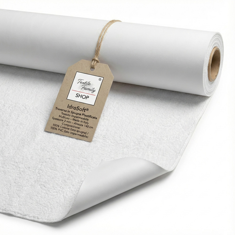 Tessuto Impermeabile Spugna Cotone PVC 3mm - Coprimaterasso, Salva Divano, Protezione Culla e Pet - Made in Italy