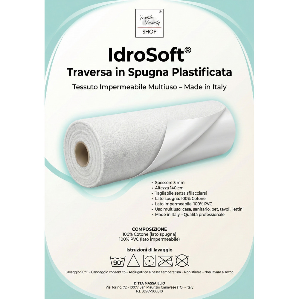 Tessuto Impermeabile Spugna Cotone PVC 3mm - Coprimaterasso, Salva Divano, Protezione Culla e Pet - Made in Italy