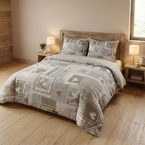 Tiroler Bettbezug Herzen "Aprica" Beige – 100% handgefertigte Baumwolle made in Italy