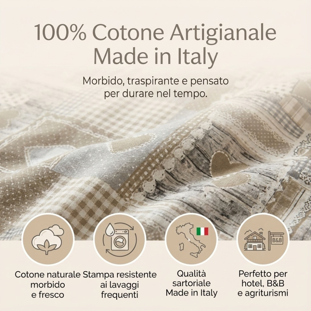 Funda nórdica tirolesa Corazones "Aprica" beige – 100% algodón hecho a mano en Italia
