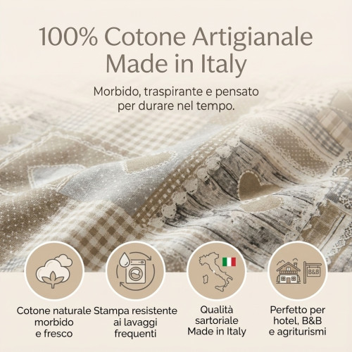 Tyrolean Duvet Cover Hearts "Aprica" Beige – 100% Handcrafted Cotton Made in Italy