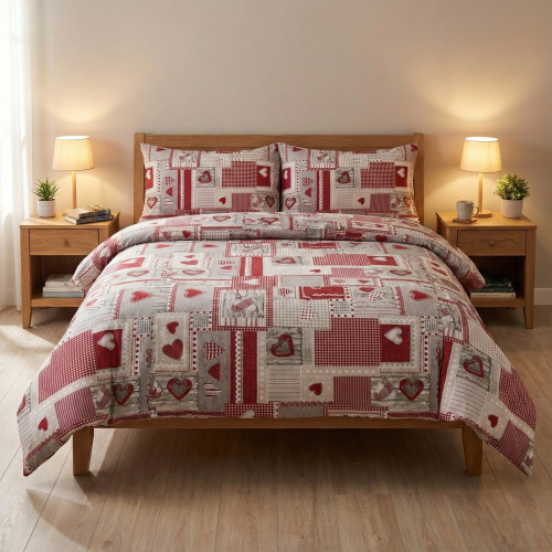 Housse de couette tyrolienne cœurs « Aprica » Bordeaux – 100 % coton fait main Made in Italy