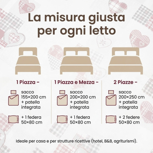 Funda nórdica tirolesa Hearts "Aprica" Burdeos – 100% algodón hecho a mano Made in Italy