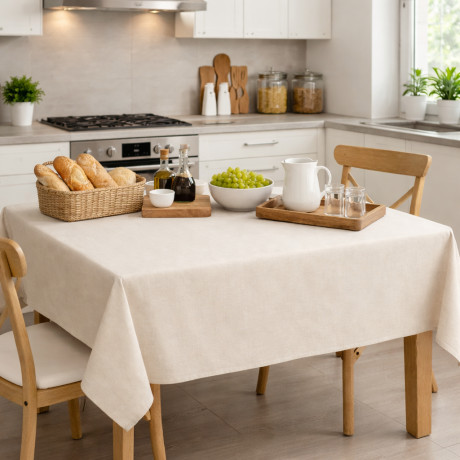 STAIN-RESISTANT TABLECLOTH RESIN-COATED TORINO Solid color ECRÙ