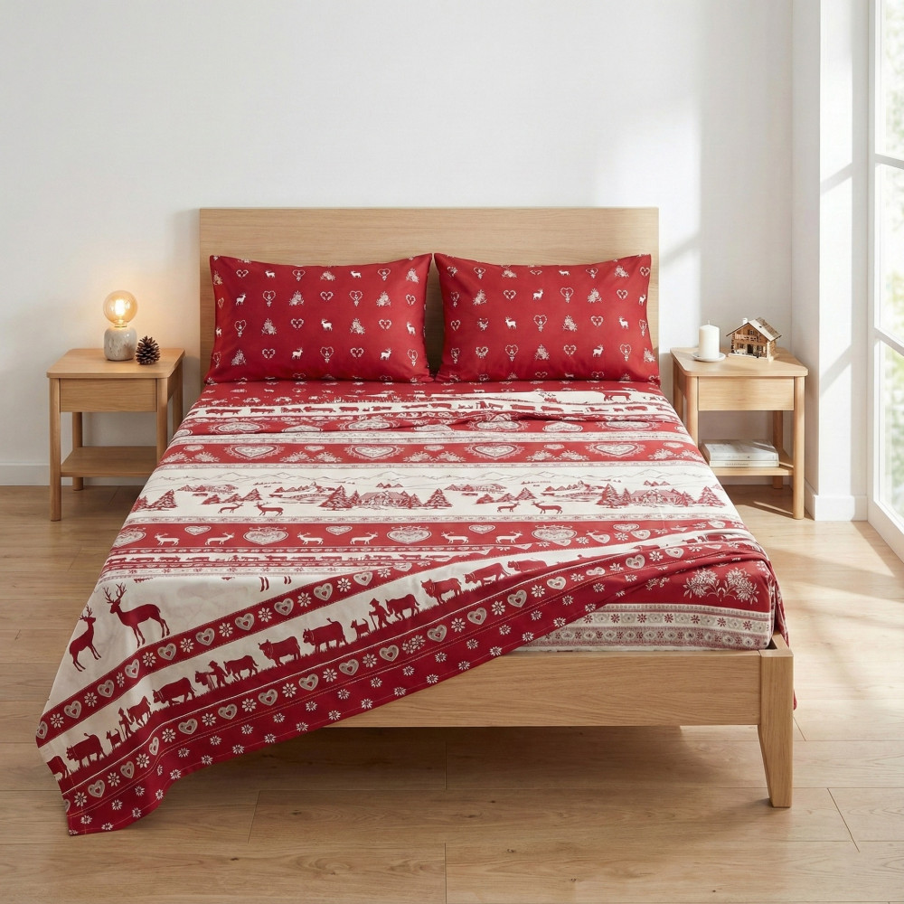 Chalet de draps rouge tyrolis - 100 % coton fabriqué en Italie - Hearts Deer Mountain Shelters