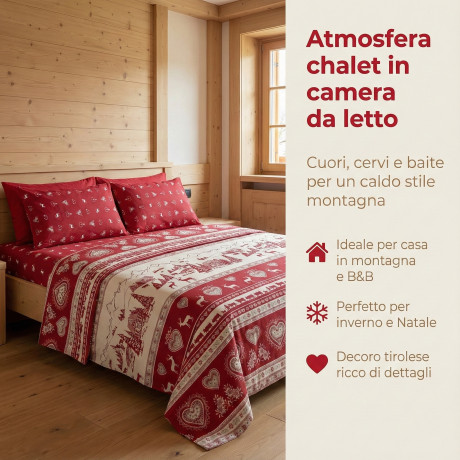 Chalet de draps rouge tyrolis - 100 % coton fabriqué en Italie - Hearts Deer Mountain Shelters