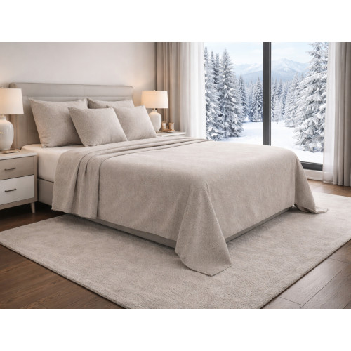 Ensemble de draps d’hiver en flanelle beige garçon - Polaire en coton anti-boulochage - Fabriqué en Italie