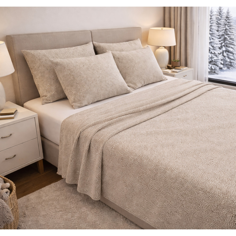 Completo Lenzuola Invernale Flanella Boy Beige - Cotone Felpato Anti-Pilling - Made in Italy