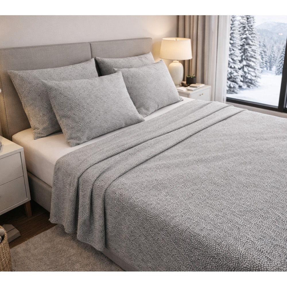 Juego de sábanas de franela gris para invierno - Algodón polar anti-bolletas - Fabricado en Italia