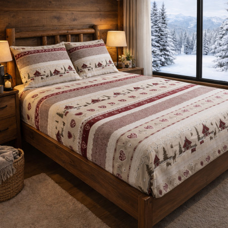 Ensemble de draps d’hiver en flanelle Valbadia du Tyrol - Polaire de coton pur anti-boulochage - Fabriqué en Italie