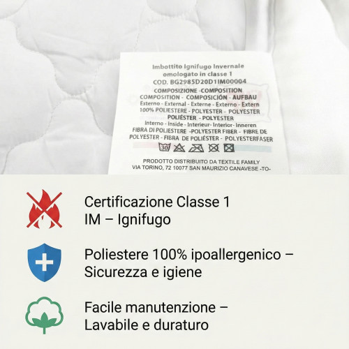 FIREPROOF WINTER SYNTHETIC down jacket Flame retardant Made in Italy APPROVED