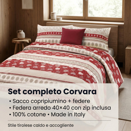 COPRIPIUMINO tirolese dis. CORVARA MONTAGNA in puro cotone Made in Italy