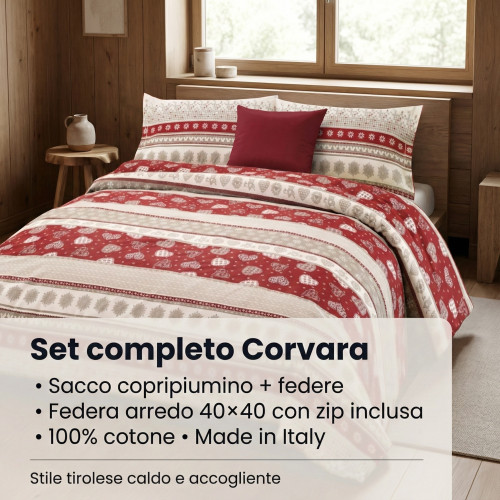 Tyrolean duvet cover dis. CORVARA MONTAGNA in pure cotton Made in Italy