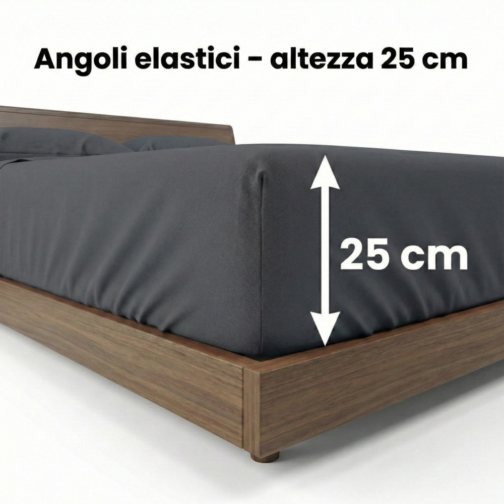 Completo Lenzuola Strong Grigio Piombo 100% Cotone, Set Letto Tinta Unita Lavabile, Morbido, Confortevole, Made in Italy