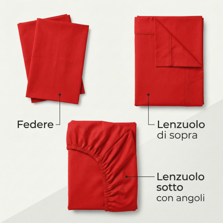 COMPLETO lenzuolo STRONG LENZUOLA tinta unita ROSSO puro COTONE Made in Italy