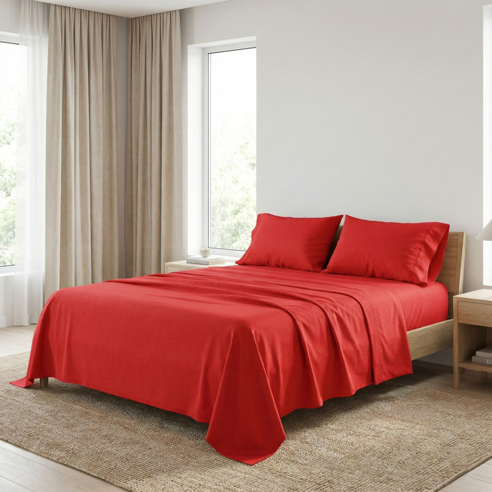 Set de Draps de Lit en Coton en couleur unie rouge STRONG fabriqué en Italie