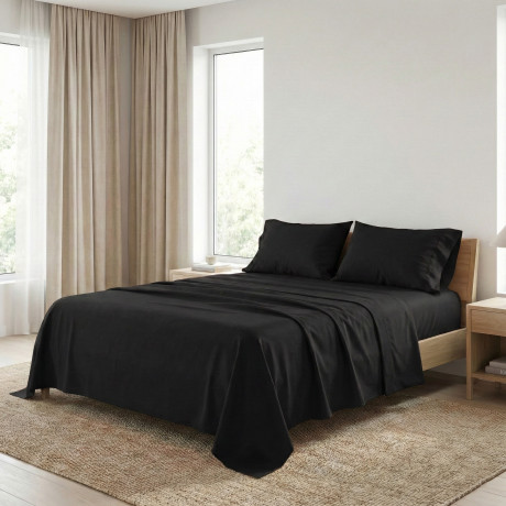 SHEET SET STRONG SHEETS solid color BLACK pure COTTON Made in Italy