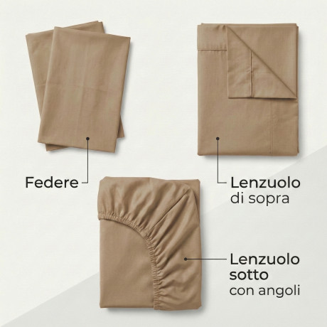 Set de Draps de Lit en Coton en couleur unie noisette STRONG fabriqué en Italie