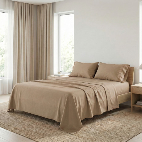 Set de Draps de Lit en Coton en couleur unie noisette STRONG fabriqué en Italie