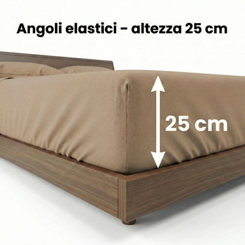 LAKEN-SET STRONG SHEETS einfarbig HASELNUSS reine BAUMWOLLE Made in Italy