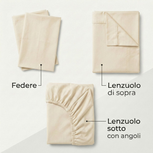 SHEET SET STRONG SHEETS solid color CREAM pure COTTON Made in Italy