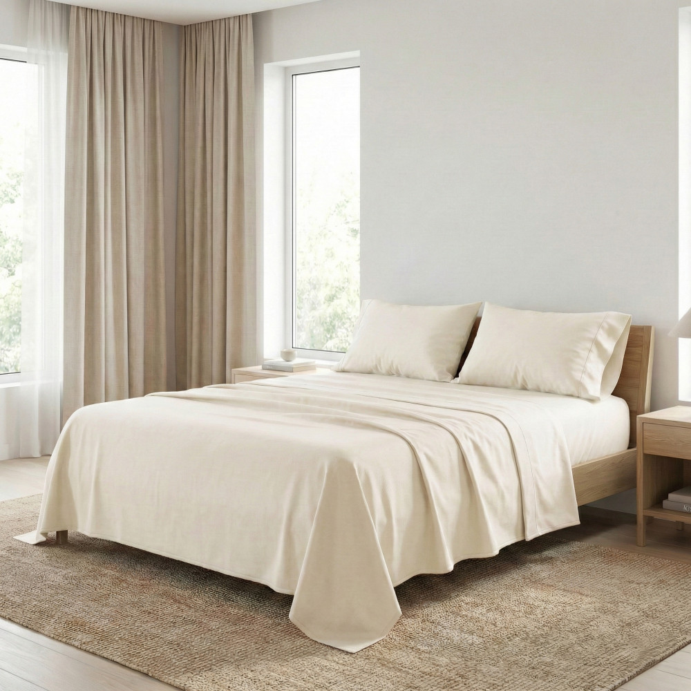 SHEET SET STRONG SHEETS solid color CREAM pure COTTON Made in Italy