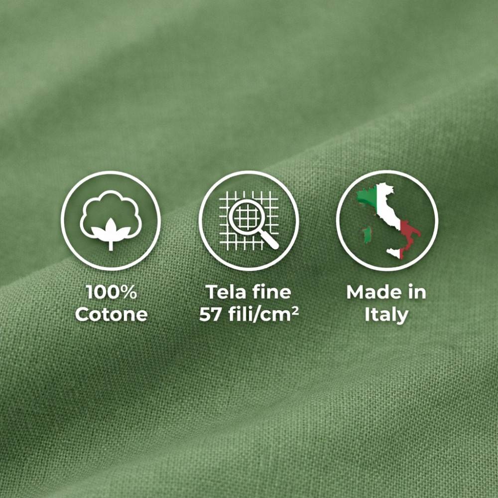 JUEGO DE SÁBANAS SÁBANAS FUERTES liso PRAIRIE GREEN puro ALGODÓN Hecho en Italia