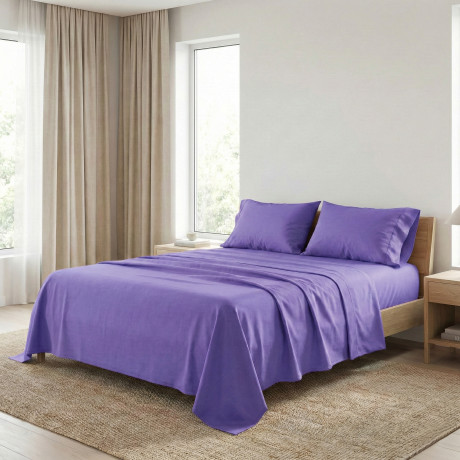 SHEET SET STRONG SHEETS solid color LILAC pure COTTON Made in Italy