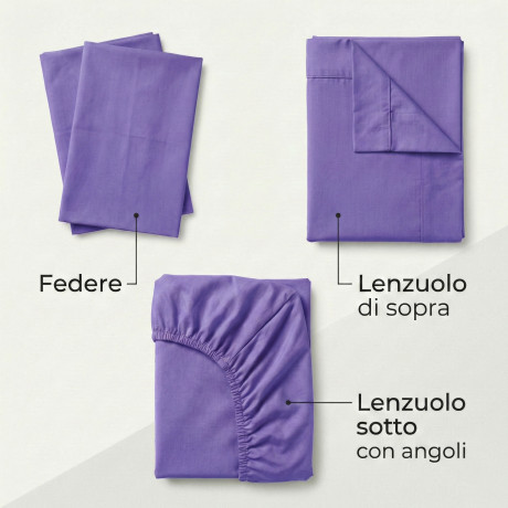 Set de Draps de Lit en Coton en couleur unie lilas STRONG fabriqué en Italie