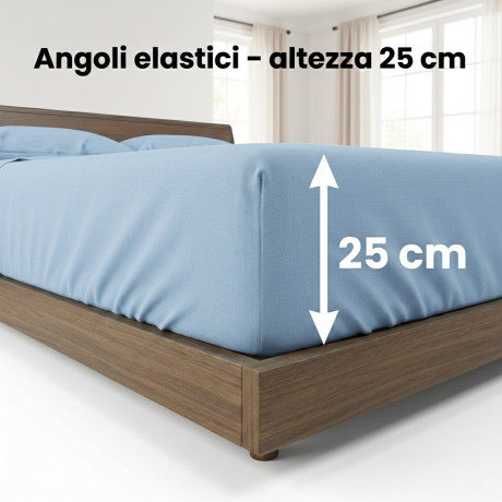 Juego de sábanas STRONG SHEETS color liso AZUL CLARO puro ALGODÓN Made in Italy