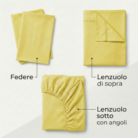 COMPLETO lenzuolo STRONG LENZUOLA tinta unita GIALLO puro COTONE Made in Italy