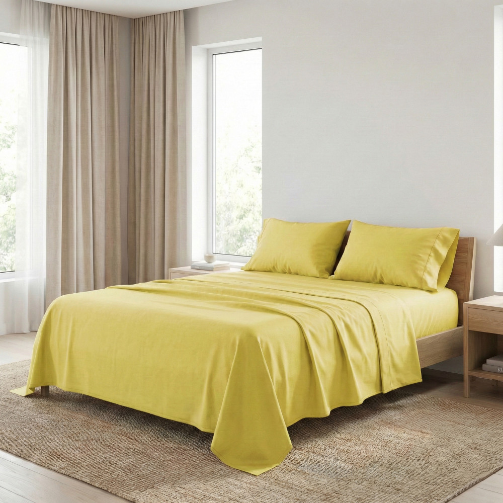 Set de Draps de Lit en Coton en couleur unie jaune STRONG fabriqué en Italie