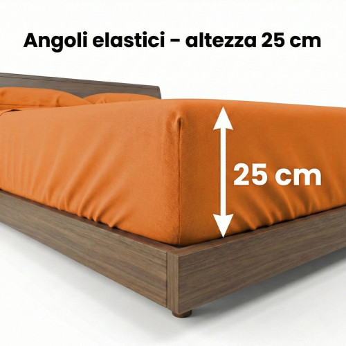 COMPLETO lenzuolo STRONG LENZUOLA tinta unita ARANCIO puro COTONE Made in Italy