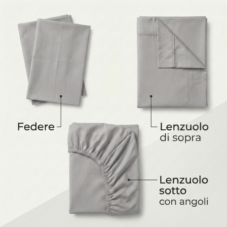 JUEGO DE SÁBANAS SÁBANAS FUERTES color liso GRIS ALGODÓN puro Hecho en Italia