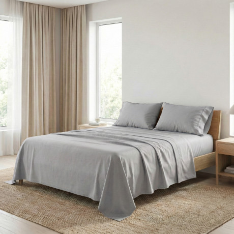 Set de Draps de Lit en Coton en couleur unie gris STRONG fabriqué en Italie