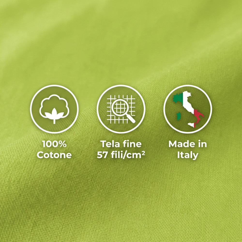 LAKEN-SET STRONG SHEETS einfarbig ACID GREEN reine BAUMWOLLE Made in Italy