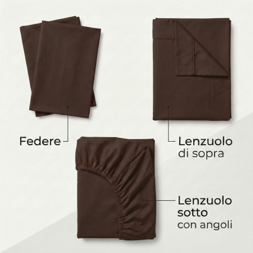 Set de Draps de Lit en Coton en couleur unie marron STRONG fabriqué en Italie