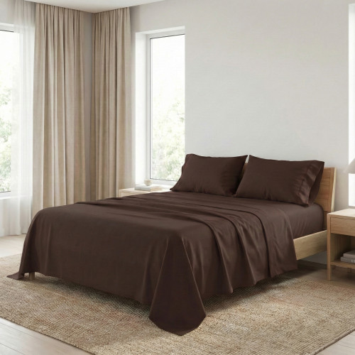 Set de Draps de Lit en Coton en couleur unie marron STRONG fabriqué en Italie