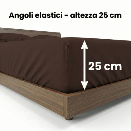 COMPLETO lenzuolo STRONG LENZUOLA tinta unita MARRONE puro COTONE Made in Italy