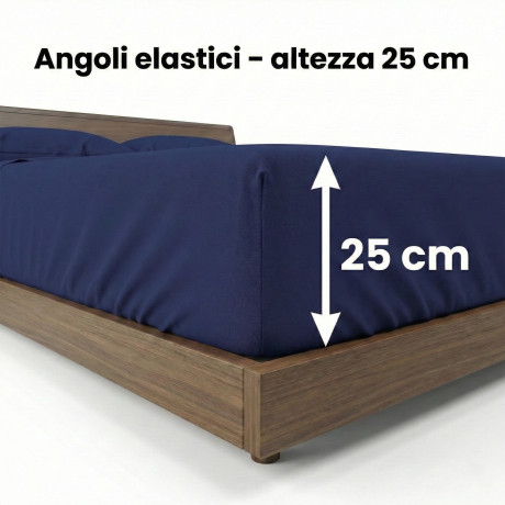 Juego de sábanas STRONG SHEETS color liso AZUL OSCURO puro ALGODÓN Made in Italy