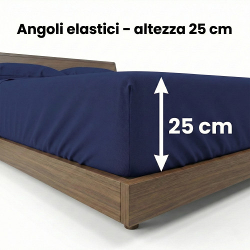 Juego de sábanas STRONG SHEETS color liso AZUL OSCURO puro ALGODÓN Made in Italy