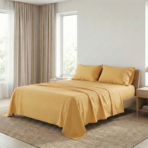 Set de Draps de Lit en Coton en couleur unie  OCRE STRONG fabriqué en Italie