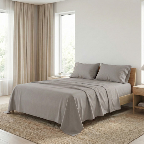 Set de Draps de Lit en Coton en couleur unie beige foncé STRONG fabriqué en Italie